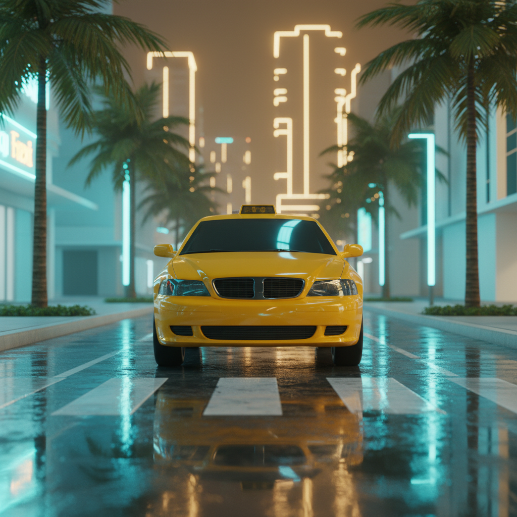 Neon Miami $TAXI cab in Leonida